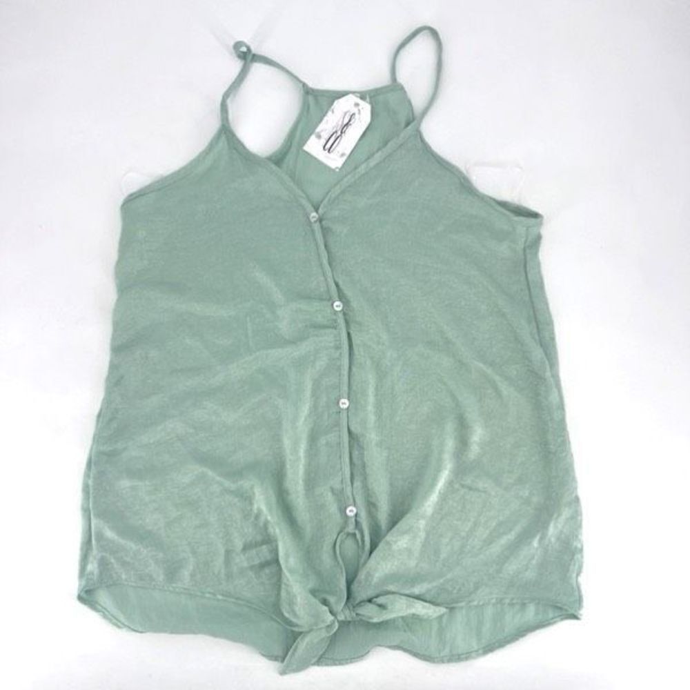 NWT Axis Apparel Tie‎ Front mother of pearl Button Camisole Green Large tank top